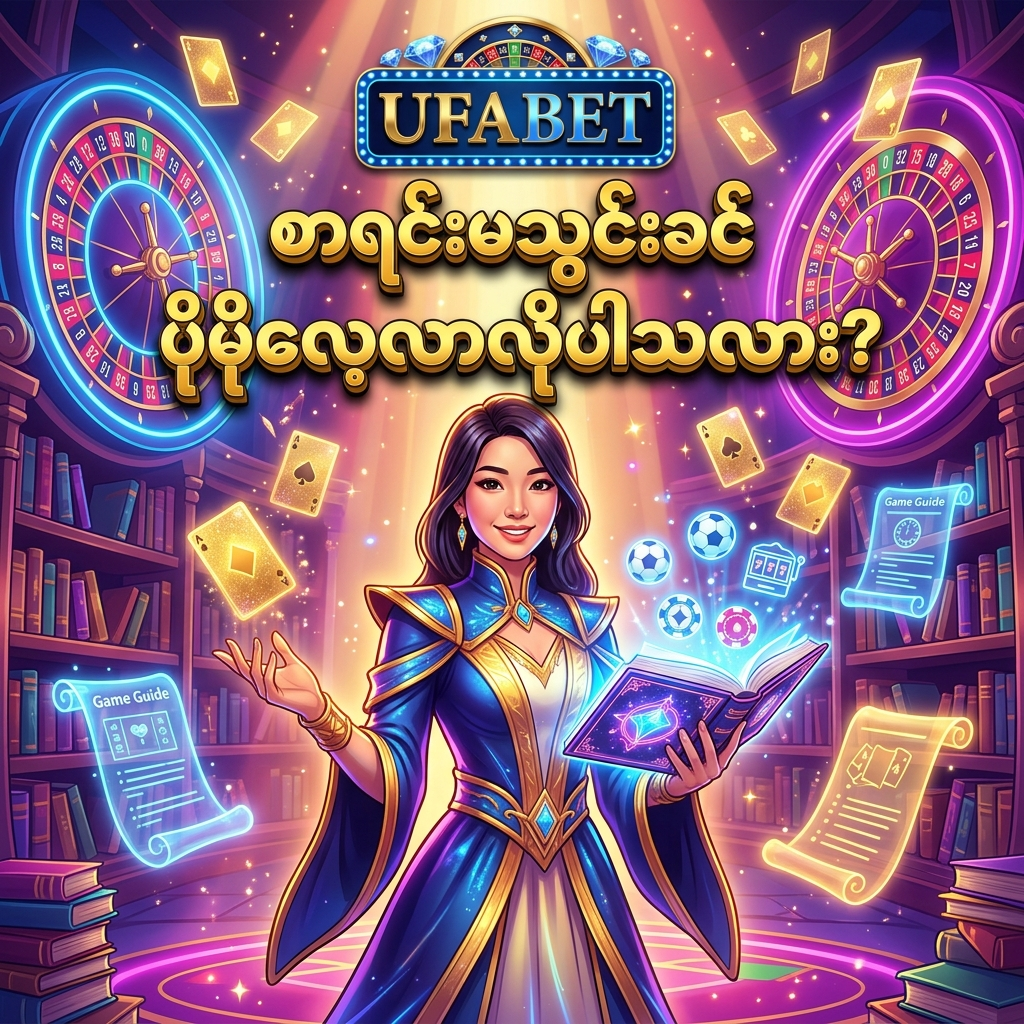 UFABET တွင် အကောင့်မဖွင့်မီ ဘောလုံးလောင်းကစားနည်းစနစ်များ၊ စလော့ဂိမ်းကစားနည်း လမ်းညွှန်ချက်များနှင့် အထူးဘောနပ်စ်သတင်းများကို အသေးစိတ်လေ့လာဖတ်ရှုနိုင်ကြောင်း ဖော်ပြထားသည့် ပုံရိပ်ဖြစ်ပြီး၊ ဆွဲဆောင်မှုရှိသော အာရှအမျိုးသမီးတင်ဆက်သူနှင့်အတူ လှပဆန်းသစ်သော ဖန်တစီကာစီနိုစာကြည့်တိုက်နောက်ခံဖြင့် သရုပ်ဖော်ထားကာ မြန်မာကစားသမားများအတွက် အထူးသင့်လျော်ပါသည်။