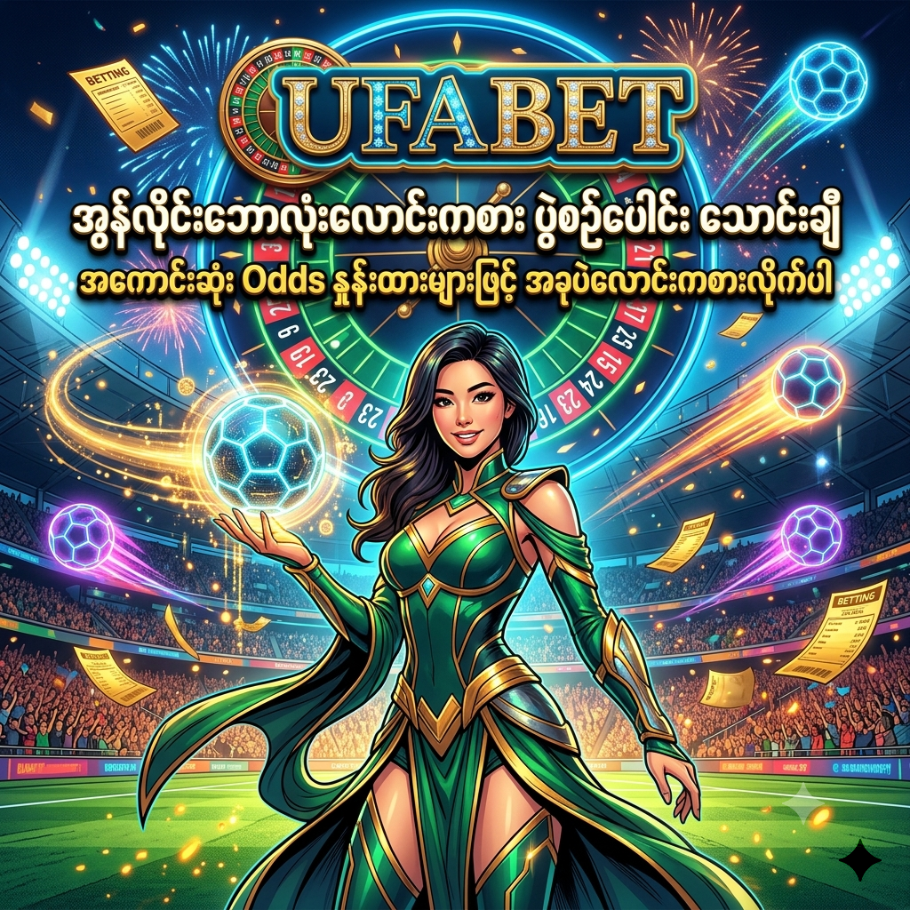 UFABET အွန်လိုင်းဘောလုံးလောင်းကစားတွင် ပရီးမီးယားလိဂ်နှင့် ချန်ပီယံလိဂ်အပါအဝင် ကမ္ဘာ့ဘောလုံးပွဲစဉ်ပေါင်း သောင်းချီကို အကောင်းဆုံး Odds နှုန်းထားများဖြင့် တိုက်ရိုက်လောင်းကစားနိုင်ကြောင်း ဖော်ပြထားသည့် ပုံရိပ်ဖြစ်ပြီး၊ ဆွဲဆောင်မှုရှိသော အာရှအမျိုးသမီးတင်ဆက်သူနှင့်အတူ ခမ်းနားသော အားကစားကွင်းနှင့် ကာစီနိုနောက်ခံဖြင့် သရုပ်ဖော်ထားသည်။